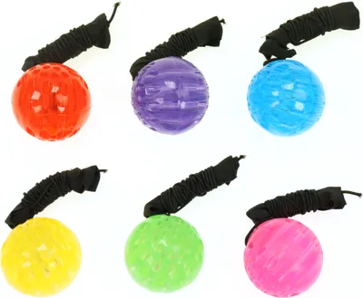 Produktbild von 6er Set Springball/Returnball/Flummi "Neon" Ø5,5cm Armband & Schnur blinkt und leuchtet