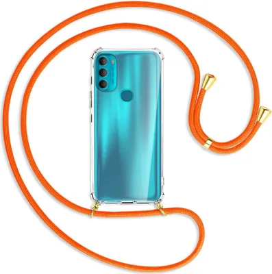 Produktbild von Handykette Backcover-Schutzhülle mit Band (Metall goldfarben) für Motorola Moto G71 5G - neonorange
