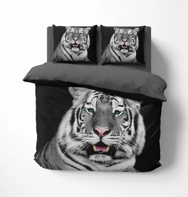 Produktbild von FEBE 3D Bettwäsche Wild Tiger Bettbezug 135x200 + 80x80 cm Wendebettwäsche 2 Teilig Schwarz Weiß Grau mit Reißveschluss