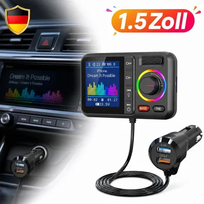 Image de Émetteur FM Bluetooth 5.0, radio, chargeur USB pour voiture, allume-cigare pour véhicule