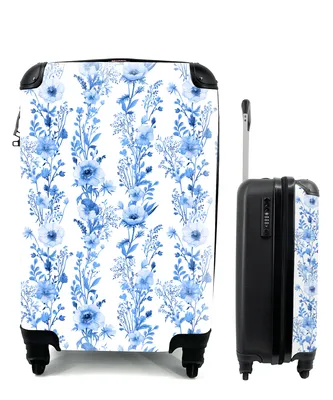 Produktbild von MuchoWow® Koffer Handgepäck Trolley Rollkoffer Kleine Reisekoffer mit 4 Rollen - Blumen - Pflanzen - Blau - Cabin Size < 55x40x23 cm & 55x40x20 cm - Fotokoffer - Kabinenkoffer - Boardgepäck - Reise-Box - Reisekoffer - Reisegepäck - Koffer mit Bild - Trolley für Kinder