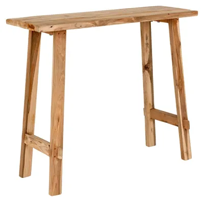 Produktbild von Konsole Girona aus natürlichem Teakholz mit Bockbeinen, 90×30×80 cm