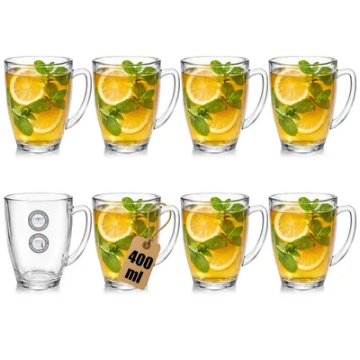 8 Teegläser aus gehärtetem Glas, 400 ml, hitzebeständig, mit Henkel