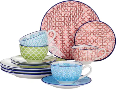 Produktbild von Porzellan Kaffeeset vancasso Macaron 12-teilig buntes Service für 4-12 Personen
