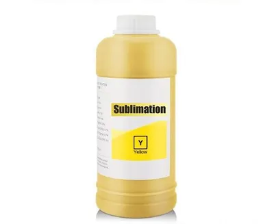 Image de 500 ml d'encre à sublimation jaune pour imprimantes Epson, Ricoh, Sawgrass, Mutoh, Mimaki, Roland... pour impression sur papier à sublimation.