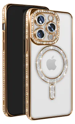 Image de Avizar, étui en diamant pour iPhone 14 Pro MagSafe, contour en strass, or