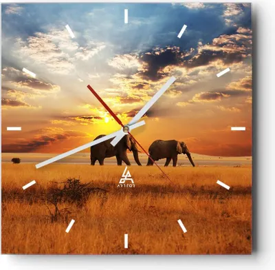 Produktbild von Wanduhr - Quadrat - Glasuhr - Elefanten Safari Dschungel Busch - 40x40cm - Schleichendes Uhrwerk - Lautlos - zum Aufhängen bereit - Dekoration Modern - Wanddekoration aus Glas - C3AC40x40-3150