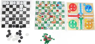 Produktbild von 4-in-1 Brettspiele-Set, faltbar & tragbar, klares Design, für Dame & Mensch-ärgere-dich-nicht, für Kinder