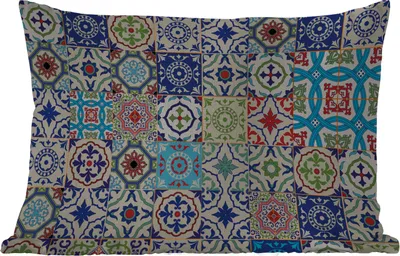 Produktbild von MuchoWow® Outdoor Kissen - Blumen - Muster - Grün - Blau - 60x40 cm - Wetterfest - Lounge Kissen - Zierkissen - Kissen für Innenräume