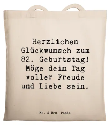 Produktbild von Mr. & Mrs. Panda Jutetasche Spruch 82. Geburtstag - Transparent - Geschenk, Erinnerungen, Alter, Beutel, Glückwunsch, Tote Bag, besonders, Jutebeutel, Tragetasche, Tasche
