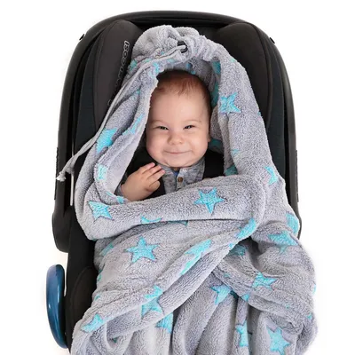 Produktbild von HOPPEDIZ Babydecke Fleece Einschlagdecke für Autositz und Kinderwagen unisex FLEECEDECKE Sterne grau-türkis