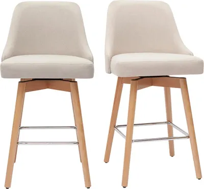 Produktbild von Miliboo - Skandinavische Barhocker aus beigem Stoff und massivem Buchenholz H65 cm (2er-Pack) HASTA