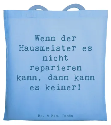 Produktbild von Mr. & Mrs. Panda dokumententasche Spruch Hausmeister Hilfe - Sky Blue - Geschenk, Laptoptasche, Handwerker, Tote Bag, Berufsgestaltung, Reparaturprofi, Tasche, Beruf