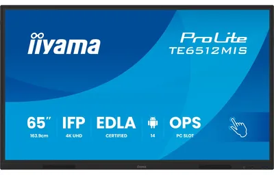 Zdjęcie produktu dla iiyama TE6512MIS-B4AG, Kiosk, 165,1 cm (65"), LCD, 3840 x 2160 px, Wi-Fi, 24/7