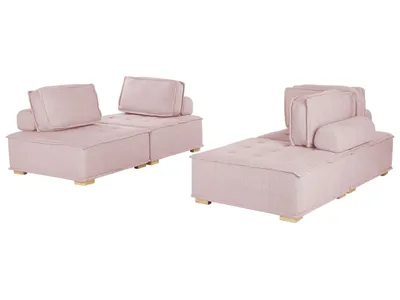 Produktbild von BELIANI Modulares Sofa Set Rosa Polsterbezug Gesteppt 4-Sitzer Couchgarnitur aus Verschiedenen Elementen zwei 2-Sitzer-Sofas mit Kissen Modern Skandi