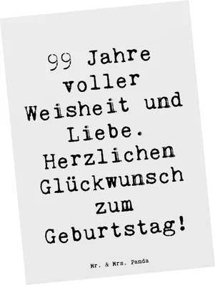 Produktbild von Mr. & Mrs. Panda Postkarte Spruch 99. Geburtstag - Weiß - Geschenk, Alter, liebevolle Geschenke, Happy Birthday, Fotokarte, Ansichtskarte, Grußkarte, Zuneigung, bildkarte