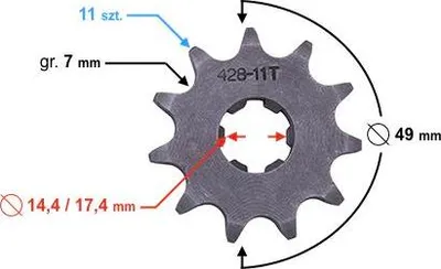 Produktbild von Abtriebsritzel für Moped, 11 Zähne, Kettentyp 428, 49 mm Außendurchmesser, 7 mm Dicke