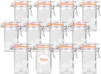 Image de Bocal en verre avec couvercle à clip, 70 ml, lot de 12