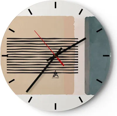 Produktbild von Wanduhr - Rund - Glasuhr - Abstraktion Grafik Linien - 40x40cm - Schleichendes Uhrwerk - Lautlos - zum Aufhängen bereit - Dekoration Modern - Wanddekoration aus Glas - C3AR40x40-5034