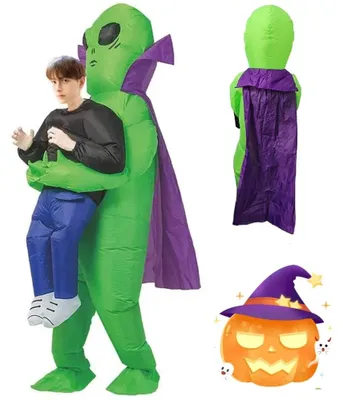 Produktbild von Aufblasbares Alien-Kostüm - Kostüm mit Schwanz - Für Körpergröße 150–190 cm - Grün - Halloween