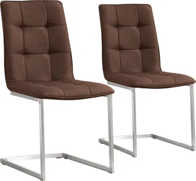 Produktbild von Esszimmerstühle Freischwinger 2er Set Braun mit Steppung in Sitz und Rücken, Edelstahlgestell