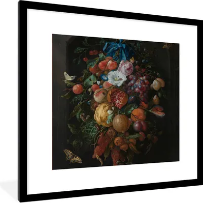 Produktbild von MuchoWow® Gerahmtes Poster Früchte und Blumen - Gemälde von Jan Davidsz. de Heem 40x40 cm - Poster mit Schwarzem Bilderrahmen Wandposter Rahmen Foto Bilder - Poster - Plakat im Rahmen