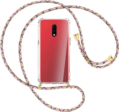 Produktbild von Handykette Backcover-Schutzhülle mit Band (Metall goldfarben) für OnePlus 7 - rosa Karo