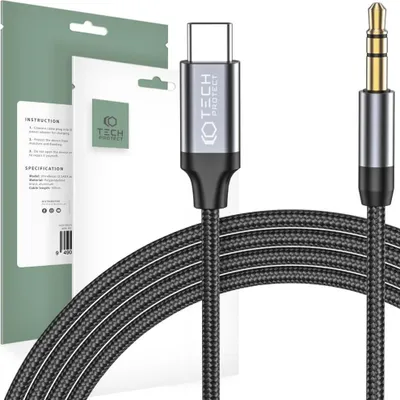 Obrázok produktu pre Tech-Protect Ultraboost Typ-C Na Aux Mini Jack 3,5Mm Kábel 100Cm Čierna