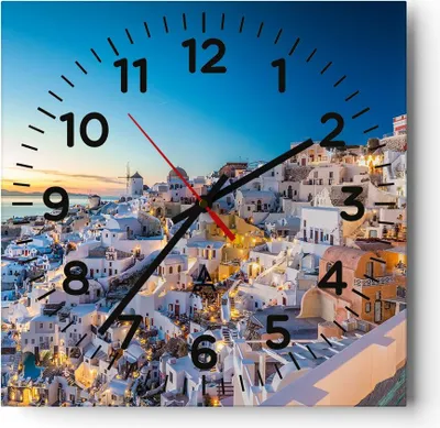 Produktbild von Wanduhr - Quadrat - Glasuhr - Griechenland Insel Sommer - 40x40cm - Schleichendes Uhrwerk - Lautlos - zum Aufhängen bereit - Dekoration Modern - Wanddekoration aus Glas - C4AC40x40-4062