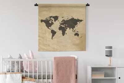 Produktbild von MuchoWow® Wandteppich Wandbehang Weltkarte - Farben - Braun 90x90 cm Tapisserie Dekoration Wandtuch - Wandaufhänger
