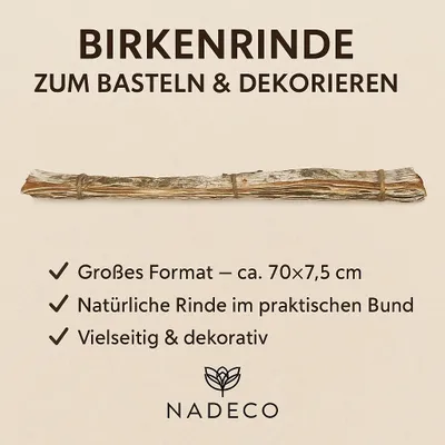 Produktbild von Birkenrinde zum Basteln und Dekorieren, Größe ca. 70×7,5cm, verpackt im Bund mit 8 Stück | Birkenplatte | Birken Platten | Birken Rinde | Baumrinde | Dekoholz | Basteholz | Naturdeko