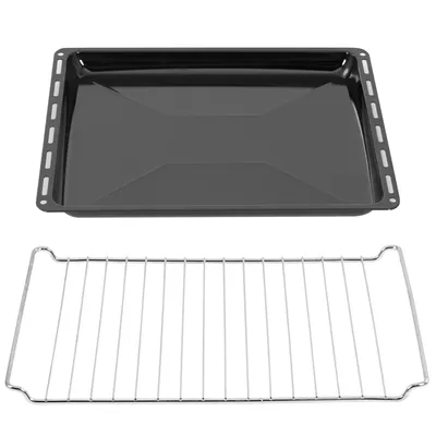 Produktbild von ICQN 42.2 x 37 cm Backbleche & -Gitter Set, 3 cm Tief Emailliert Fettpfanne und Verchromt Backofenrost für Backofen & Herd