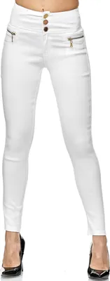 Produktbild von Elara Damen Stretch Hose High Waist Jeggings 2563-1 White-44 (2XL)