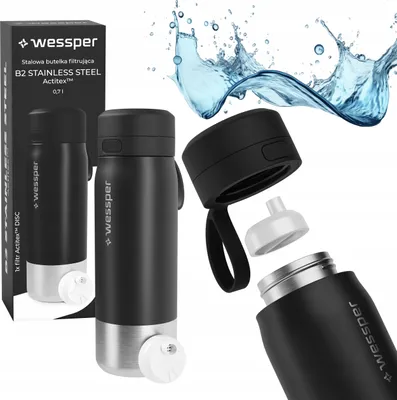 Image de Gourde Wessper 700ml, bouchon filtre à eau en acier inoxydable sans BPA Noir