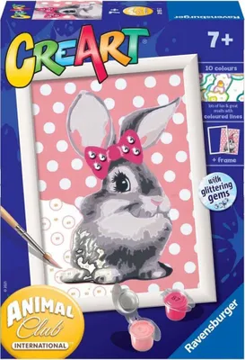 Zdjęcie produktu dla Ravensburger CreArt Cuddly Bunny, Dołączone farby, Chłopak, dziewczyna, Zestaw do kolorowania według numerów