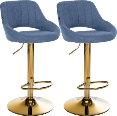 Produktbild von CLP 2er Set Barhocker Milet Stoffbezüge höhenverstellbar drehbar mit Rückenlehnen blau Material Gestell Metall gold