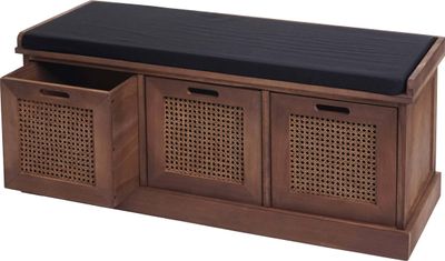 Lavica HWC-J49, čalúnená lavica šatníková lavica, vankúše úložné boxy úložný priestor 47x110x40cm ~ hnedá, čalúnenie čierne