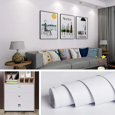 Obrázek produktu pro Samolepicí bílá vinylová tapeta, rozměry 40 cm x 10 m, vhodná pro nábytek, skříně a stěny