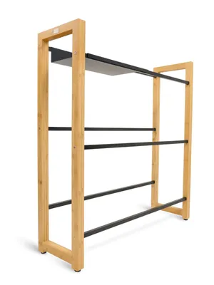 Produktbild von holz4home® Getränkekistenregal aus Bambus I 6 Kisten I inkl. Metallablage I Schwarze Metallstreben I Kellerregal Getränkeregal für Küche & Keller