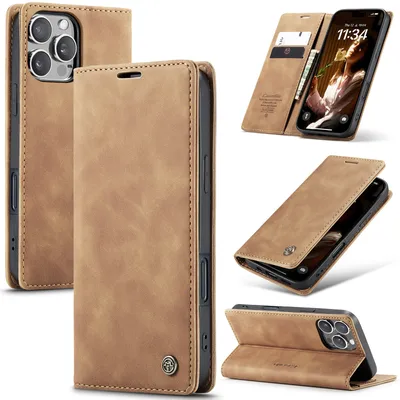 Obrázek produktu pro Pouzdro pro iPhone 16 Pro Max, RetroPolyuretanKožené Pouzdro s Funkcí Stojánku hnědá