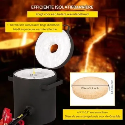 Produktbild von Propangas-Schmelzofen – 10-kg-Gießereiofen-Set – inklusive Graphit-Schmelzschale und Zange