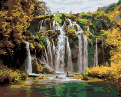 Produktbild von Diamondi - Diamond painting - WASSERFALL IM HERBST, 40X50 cm, mit Keilrahmen (bereits gespannt)