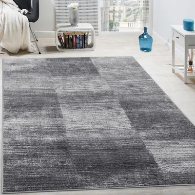 Produktbild von Designer Teppich Modern Wohnzimmer Teppiche Kurzflor Karo Meliert Grau Schwarz Grösse 60x100 cm