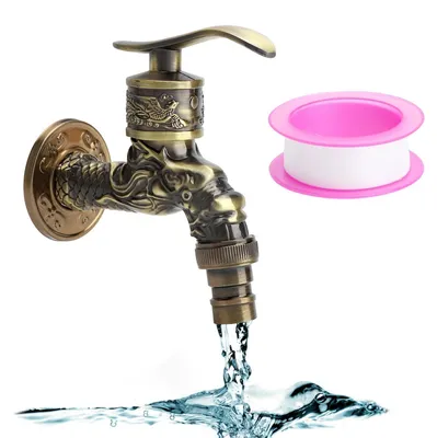 Wasserhahn 1/2 Zoll, antikes Drachen-Design, Wandmontage, Messing-Look