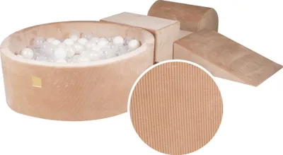 Immagine prodotto di MeowBaby® set da gioco in gommapiuma con vasca di palline 90x30cm/200 palline 7cm, set da gioco per un bambino, 4 elementi, cordoncino in velluto, sabbia, palline: Bianco/perla bianco/trasparente