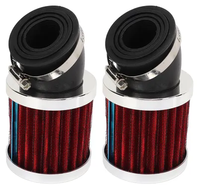 Obrázek produktu pro 2 ks vzduchových filtrů pro motocykly – vysoký výkon, účinná filtrace, univerzální použití pro motocykly s průměrem 22–48 mm a objemem 50, 70, 90 a 125 ccm – stříbrná a červená
