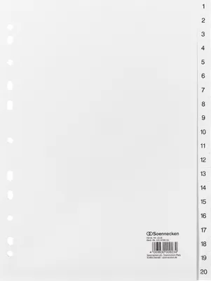 Produktbild von Soennecken Register 2118 DIN A4 1-20 volle Höhe PP weiß