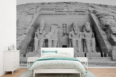 Produktbild von Fotobehang Tempel van Aboe Simbel in Nubia Aswan Egypte - Schwarz-Weiß - 525 cm x 350 cm - Schwarz-Weiß - Tafelwandbehängung