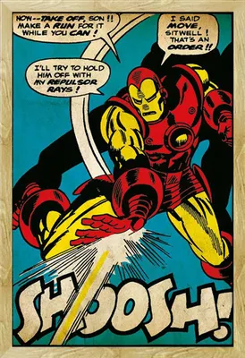 Produktbild von Iron Man - Poster - Shoosh Retro + Wechselrahmen, Shinsuke® Maxi MDF Buche, Acryl-Scheibe