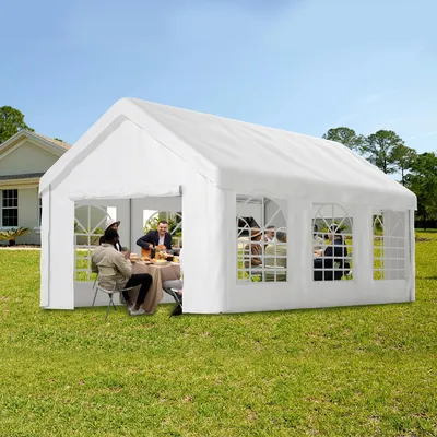 Image de Tente de réception GIHAUVIA 3 × 6 m avec 6 panneaux latéraux et 2 entrées – Tente de fête, pavillon pliable, tente de jardin, protection UV, en tissu Oxford, structure métallique, blanche